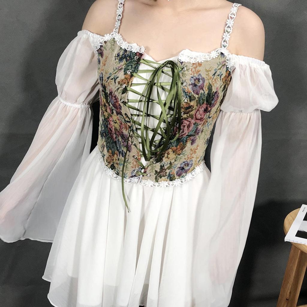 Женский французский ретро кружевной боди-корсет на завязках