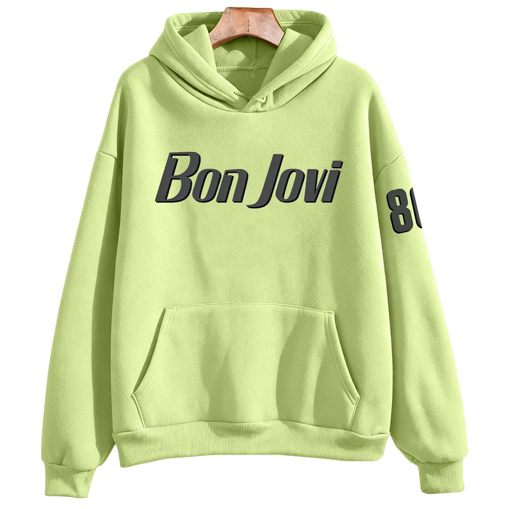 Толстовка Bon Jovi в тонких оттенках Рок Винтажный Принт с Буквами Мерч Свитшот с Капюшоном с Длинным Рукавом Оверсайз Пуловер Мода Уличного Стиля Худи