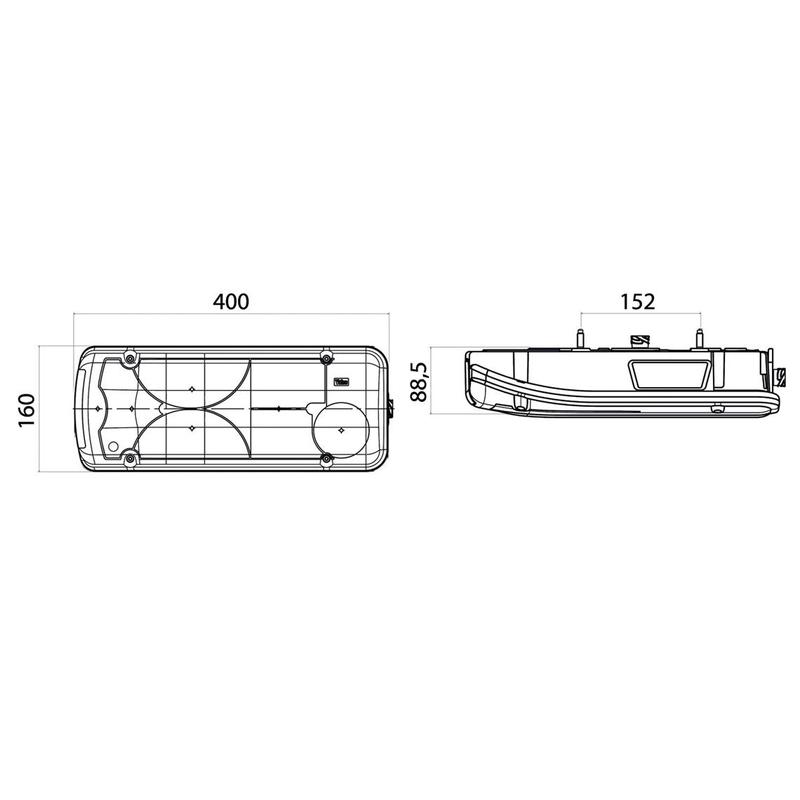 Right rectangular rear light 400 x 160 x 88.5