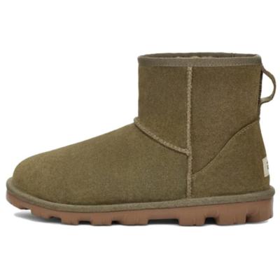 Удобные модные классические короткие зимние ботинки из коровьего спилка женские ботинки темно-оливкового цвета 1115030-BTOL