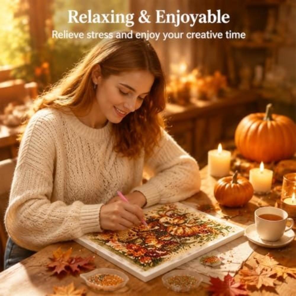 1 Set Autumn Theme Pearl Painting Kit Diamond Dot Picture Pearl Art Kit Thanksgiving Gift