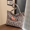 Fashion Cartoon Cat Leopard Print Canvas Bag New Style Kawaii Cat Storage Bag Cute Large Capacity Student Shoulder Tote Bag
