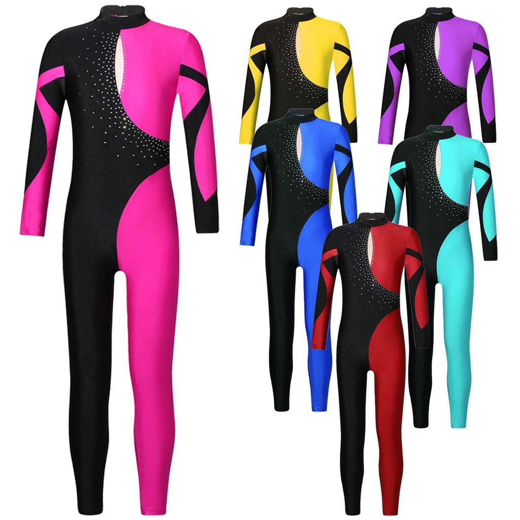 Girl Gymnastics Leotard Full Length Skating Jumpsuit Athletic Bodysuit One Piece Ballet Dance Unitard Yoga Unitards Biketards Sports Workout