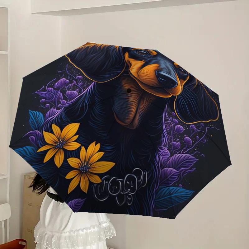 1pc Dachshund Flowers Night Artwork Umbrella with Plastic Handle,Suitable for All Seasons Home Travel Outdoor UmbrellaDD331