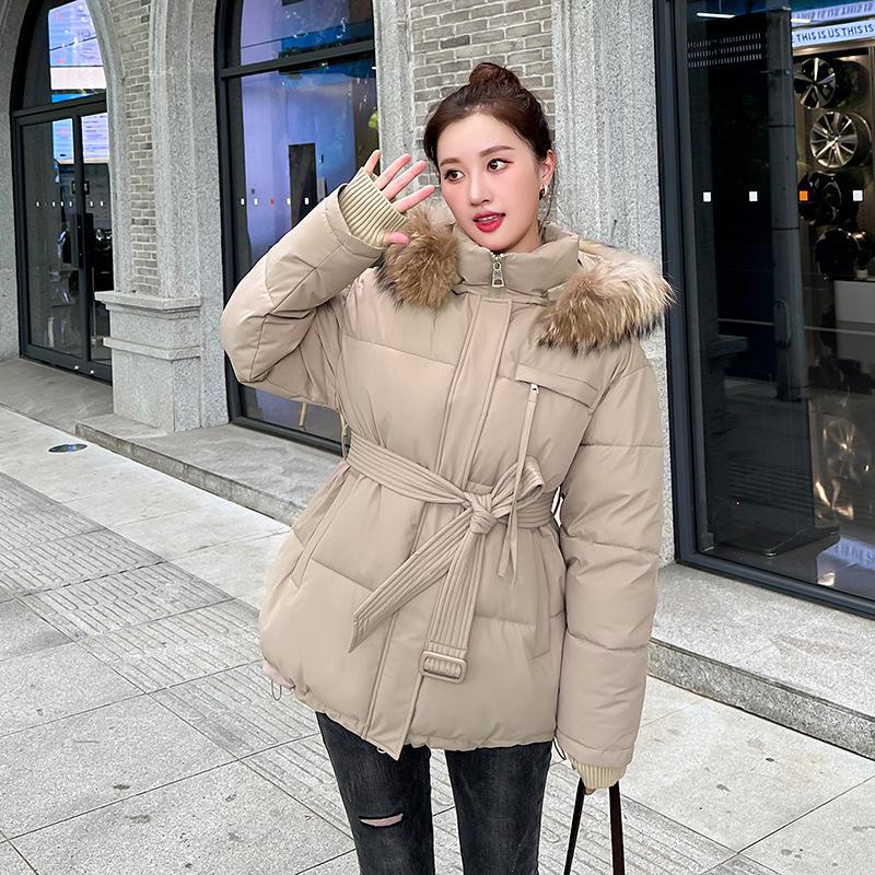Женская куртка 2023, зимняя новая утягивающая куртка с поясом, хлопковая куртка средней длины