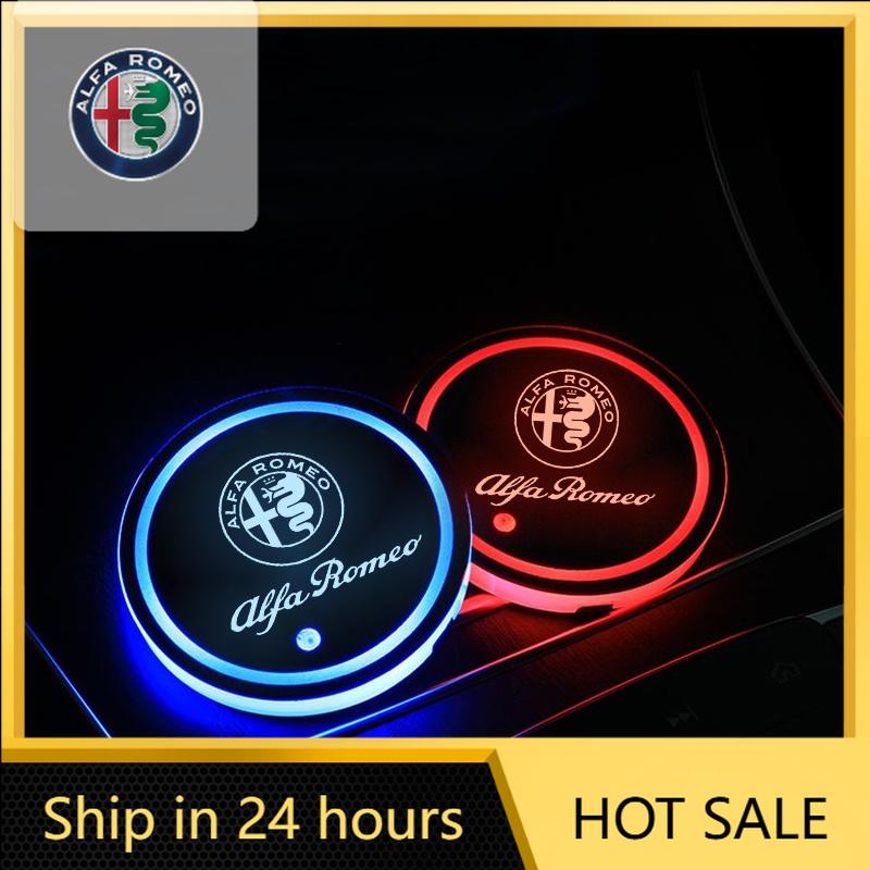 Car Sticker For Alfa Romeo 159 147 LED Car Cup Holder Lights 7 Colors Changing Mat Cup Pad For Alfa Romeo Giulia Stelvio Giuliet abc012