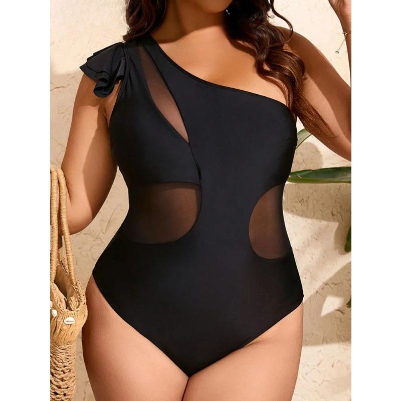 2025 одно плечо плюс размер купальники женские сплошные пухлые пышные цельный купальник пляжный женский большой купальный костюм