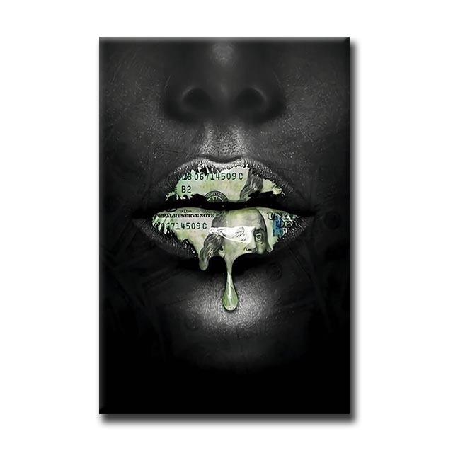 Модные роскошные африканские женщины с сексуальными губами, холст, художественные постеры и принты, картины с деньгами для современного украшения дома, гостиной