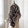 Brand Fashion Winter Cashmere Shawl for Women - Tasseled Vintage Floral Printed Oil Painting Style Pashmina Thick Scarf & Poncho