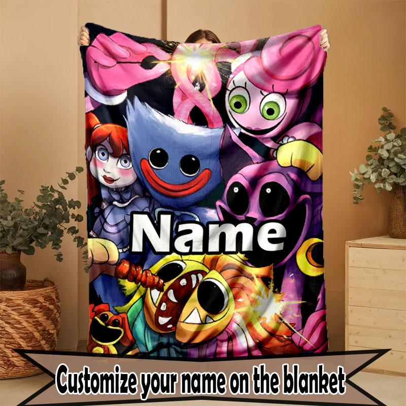Custom Name Personalized Poppy Playtime Print Blanket, Home Decor, Bedroom, Sofa, Camping, Couch, Gifts for Birthday Christmas