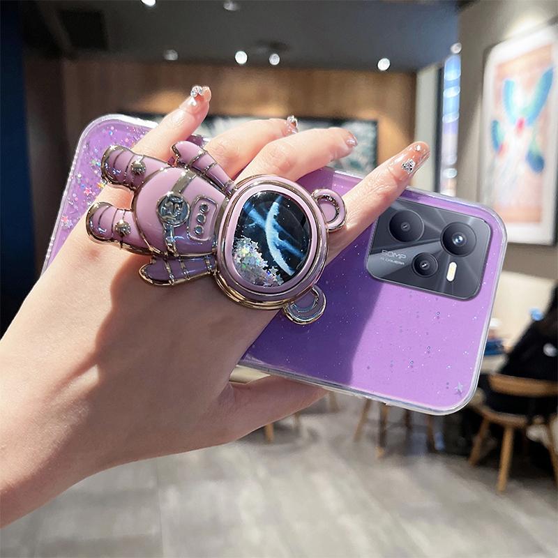 Чехол-подставка с астронавтом Quicksand для Realme 9 Pro Plus 9 4G 8 8i для Realme 9 5G 7 7i 9i 8 Pro, блестящий прозрачный звездный чехол