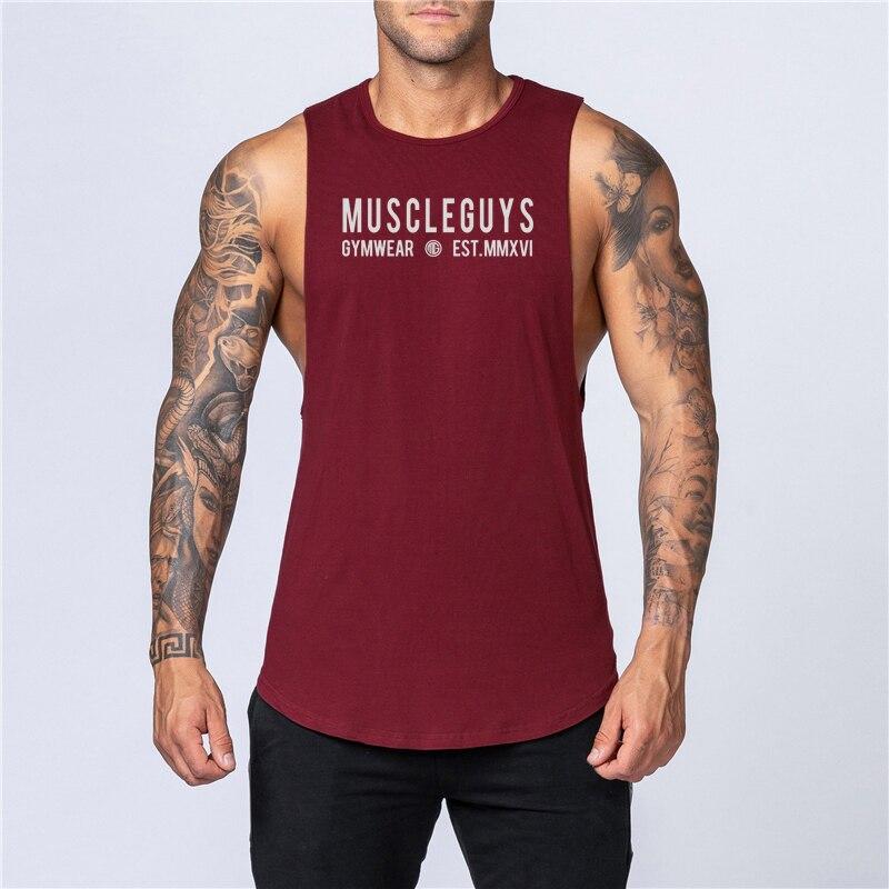 Muscleguys Мужской тренировочный топ без рукавов, летний хлопковый спортивный жилет для фитнеса, дышащая свободная футболка