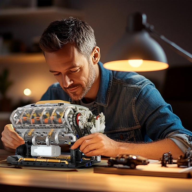 MOC Technik Электрическая Модель V8 Двигателя Конструктор Креативные Обучающие Игрушки Рождественские Подарки Для Мальчиков Детей