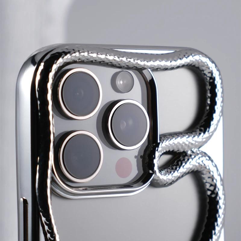 Матовый 3D полый чехол-накладка со змеей для iPhone 17 Air 16 11 12 13 14 15 Pro Max Plus с покрытием, теплоотводящий чехол Funda