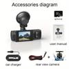 3-канальная видеокамера для приборной панели WIFI CAR DVR 1080P 3-объективная видеокамера для приборной панели внутри автомобиля Трехсторонняя камера Черный ящик Регистратор Видеорегистратор Видеокамера