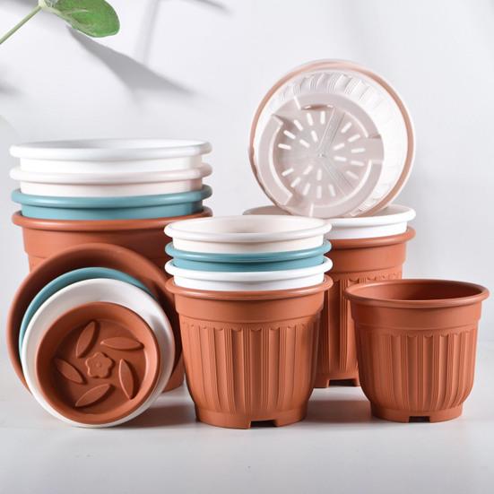 Большой цветочный горшок с блюдцем, однотонный цветочный горшок с дренажным отверстием, садовый цветочный горшок для роз, орхидей, суккулентов, трав