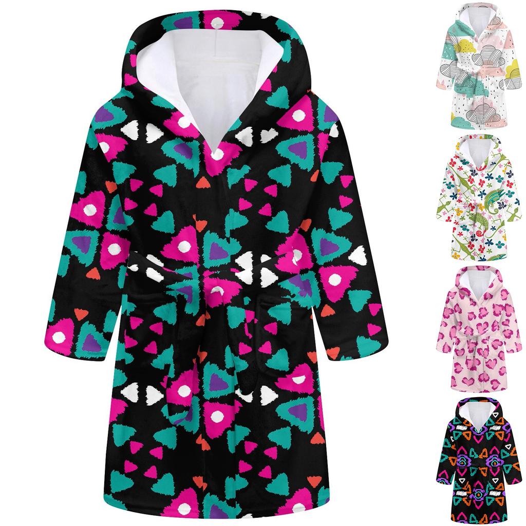 Children's Long Bathrobe Printed Flannel Pajamas