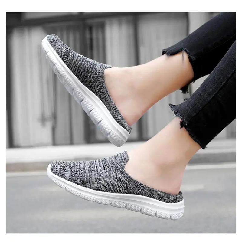 Женские мюли-слипоны вязаные дышащие удобные повседневные туфли легкие нескользящие тапочки