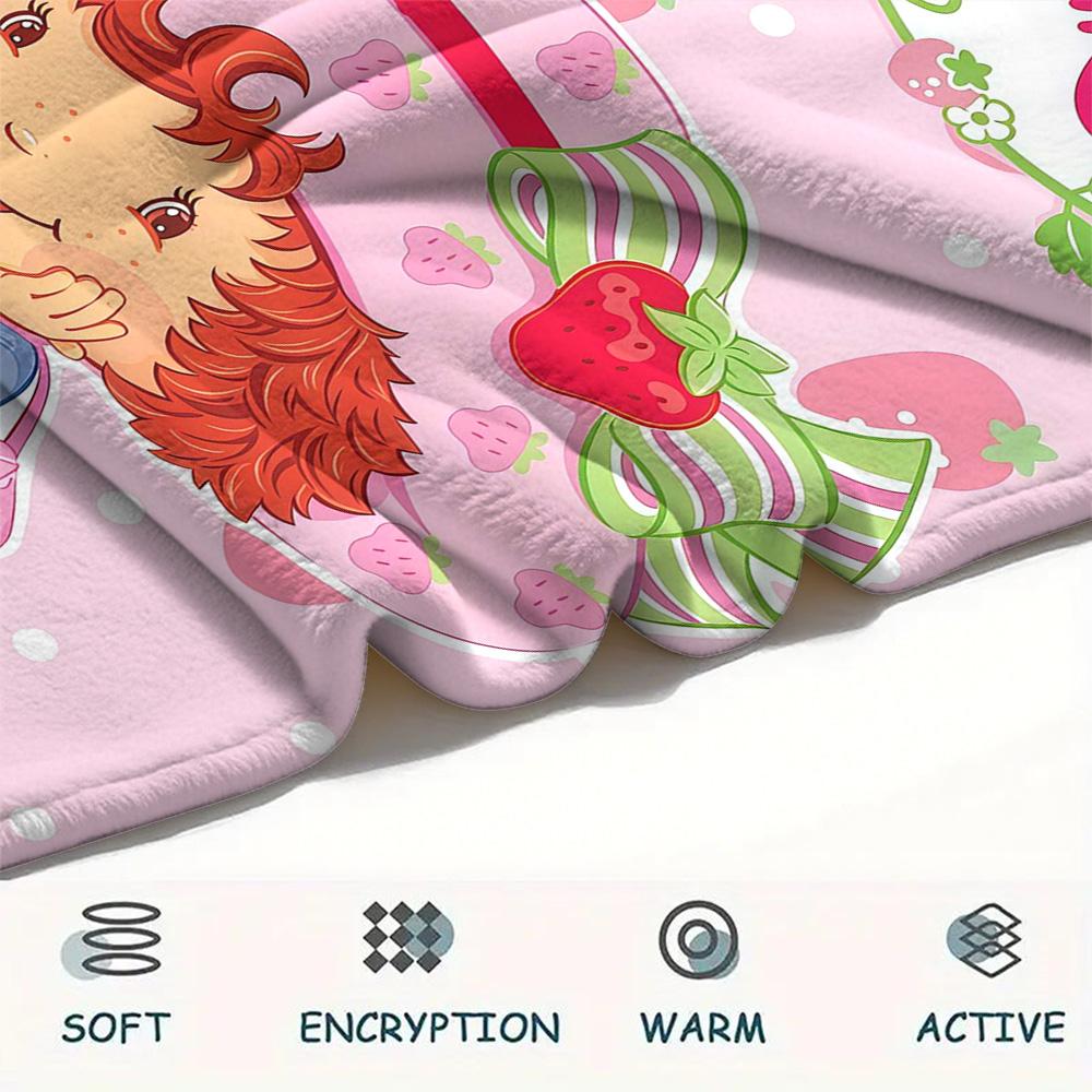 Strawberry Shortcake Print FlAannel Blanket, High quality Comfortable for All Seasons, Home Decor, Warmth and Comfort