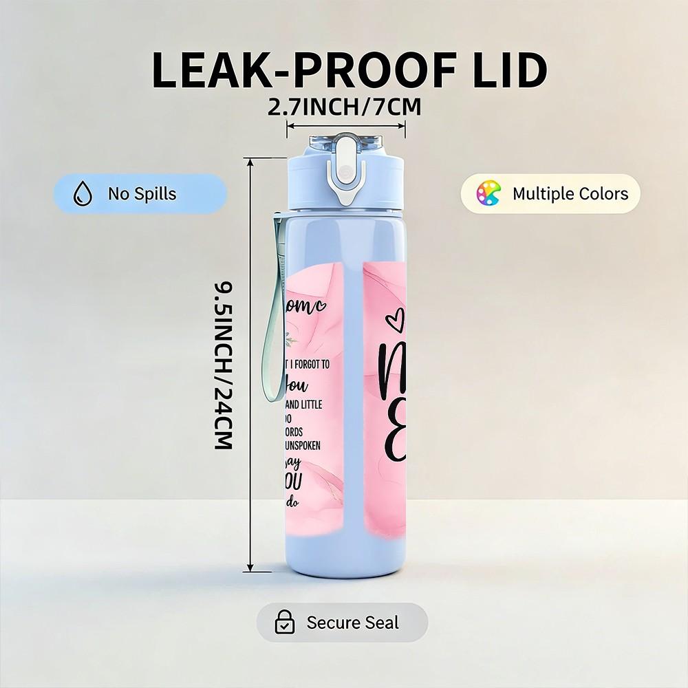 1PC Our Mom Text Quote Print 750ml Color Plastic Sports Water Bottle Leakproof Flip Straw Lid Suitable for Sports Office Home Use