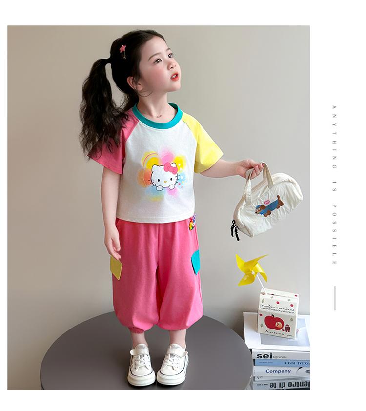 Girls' Summer Set 2026 New Fashionable Children's Short sleeved Girl Baby Summer Dress Cat Leisure Summer