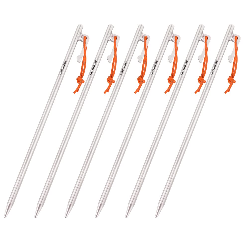 Брезент для палатки Soomloom из титанового сплава 64 с фиксированной веревкой, 6 шт., высокопрочные, устойчивые к коррозии, сверхлегкие колышки/стойки для оборудования 7,5 мм 25 см