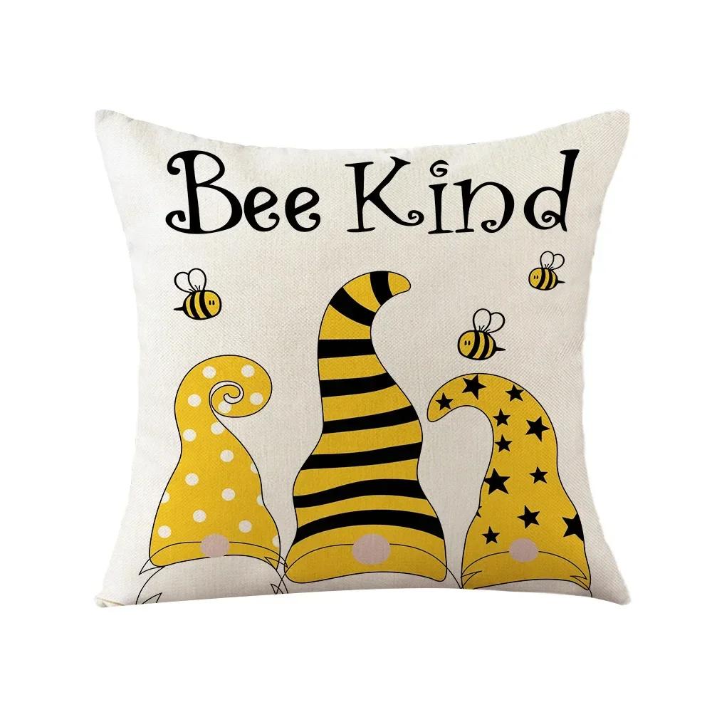 Summer Sunflower Bee Double-Sided Printed Pillow Cover Short Plush Suitable Living Rooms Bedrooms Sofas Throw Cushion Cover
