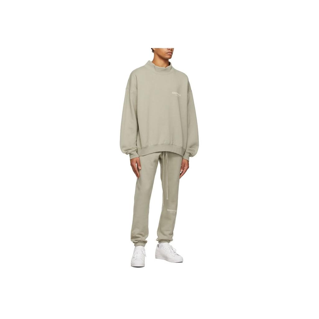 Fear of God Essentials Флокированный логотип, с длинным рукавом, флисовая толстовка-пуловер, мужская толстовка, меланжево-зеленая, FOG-SS22-254