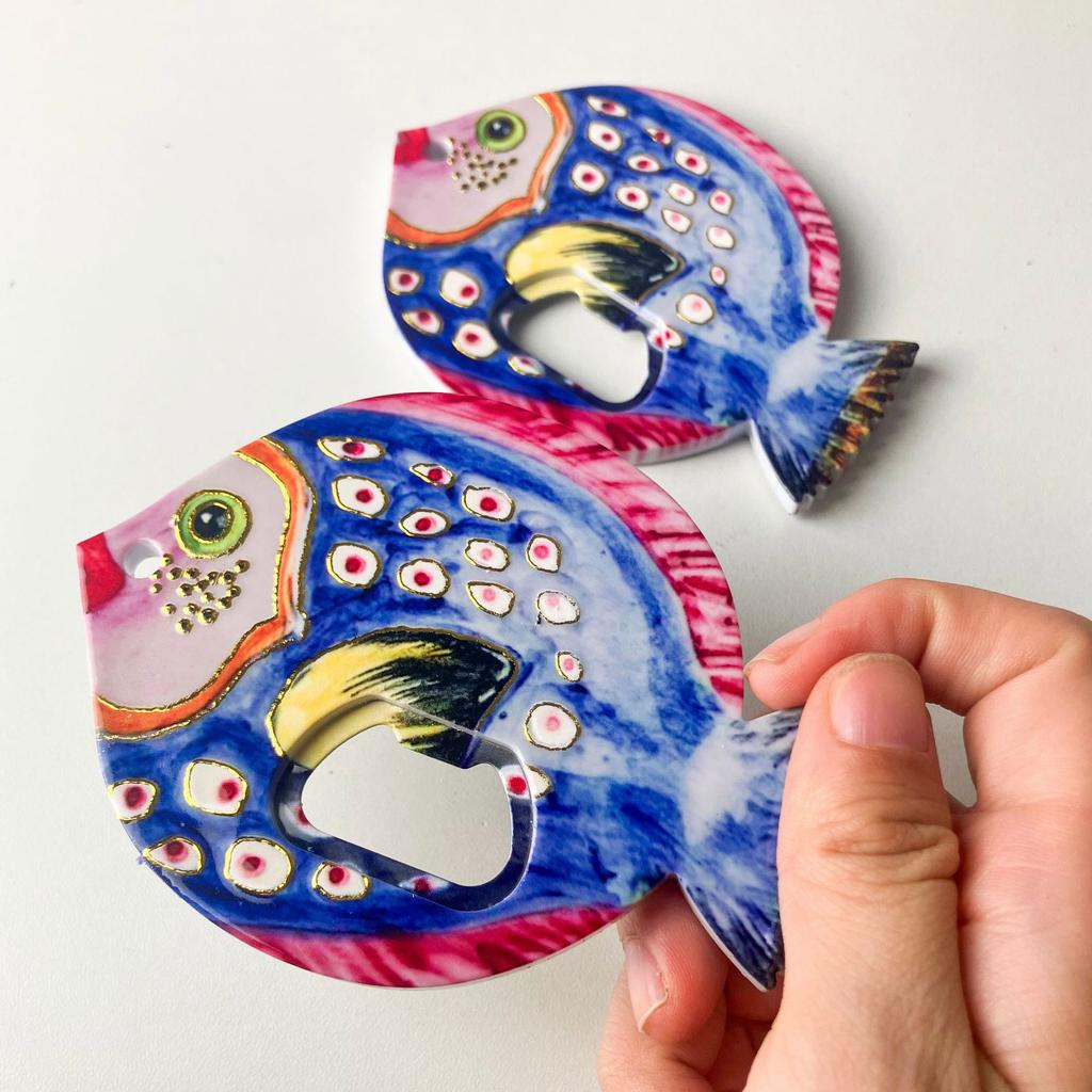 New Fat Head Fish Bottle Opener Refrigerator With Melamine Material Embossed Texture Hot Stamping Technology
