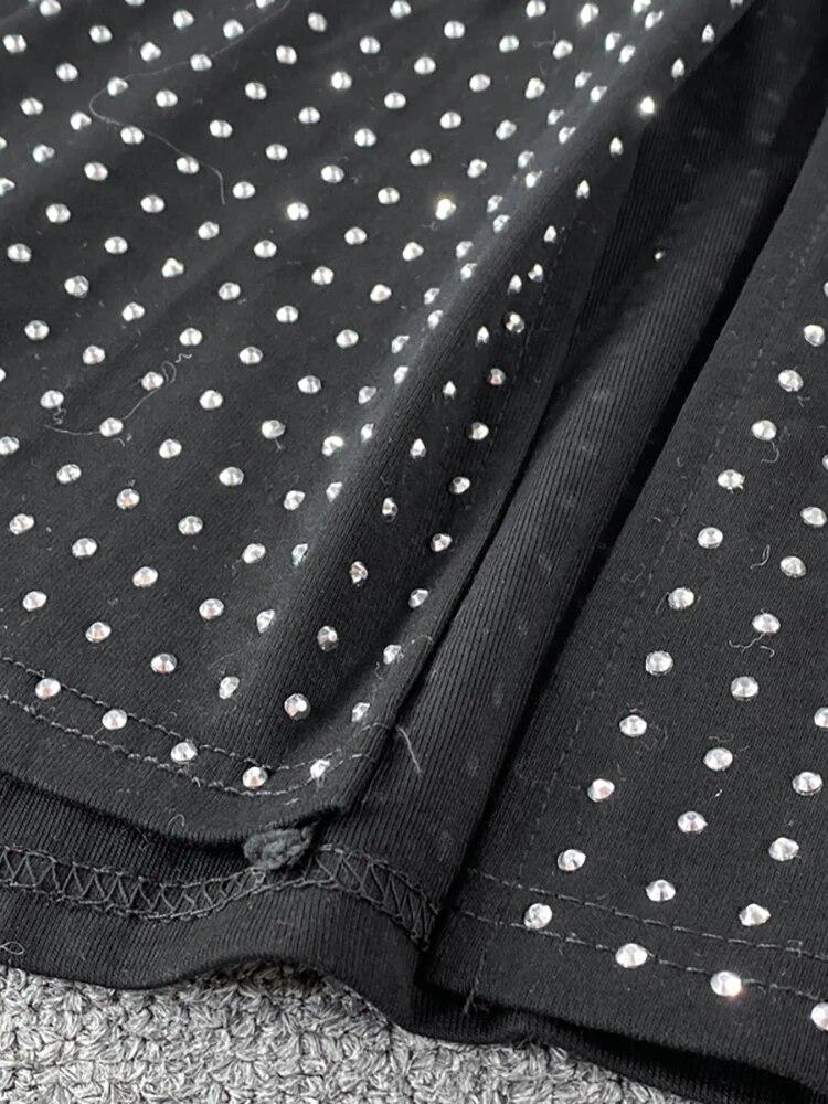 Сексуальные черные бриллианты, комплект из 2 предметов, женские вечерние короткие топы без рукавов + юбка с высокой талией, женские костюмы из двух предметов, клубная мода 2021