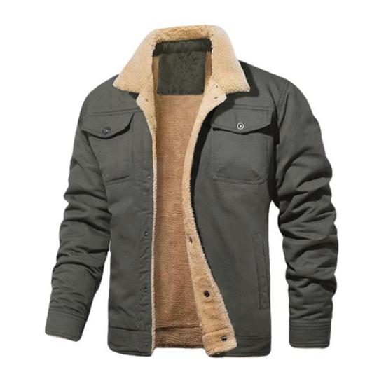 Мужская хлопковая куртка с лацканами, длинными рукавами, застежкой на пуговицы, утолщенной бархатной подкладкой, однотонное пальто с двумя боковыми карманами, зимняя верхняя одежда