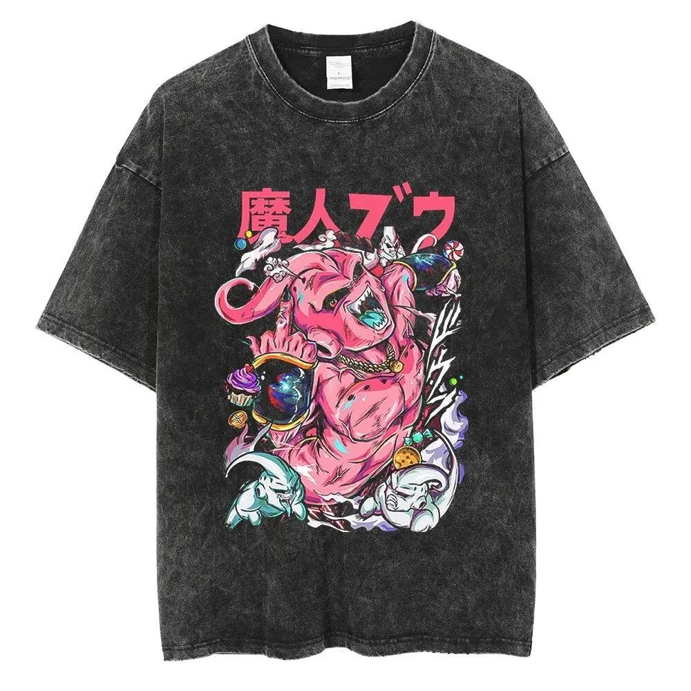 New Anime Dragon Ball Printed Tshirt Mens and Womens Washed Tshirt High Quality Vintage Cotton Tshirt Harajuku Tops