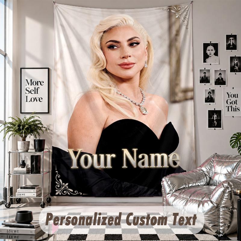 Wall Hanging Tapestry With Custom Name & Text, Lady Gaga Decorative Tapestry For Bedroom