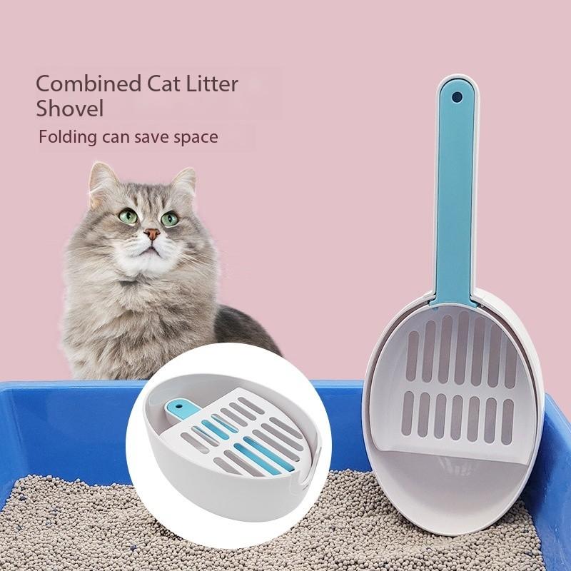 Cat Litter Scooper Portable Cat Poop Shovel with Detachable Double Leakage Shovel for Pet Cleaning Supply