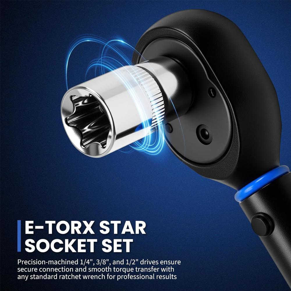 Набор из 14 торцевых головок Torx E-Star с внутренней головкой, шестигранные головки E4-E24, для автомехаников, прочный и универсальный набор ручных инструментов.