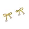 Simple Exquisite Bowknot Stud Earrings for Women Girl Sweet Cute Imitation Pearl Drop Earrings Daily Commute Jewelry Accessories