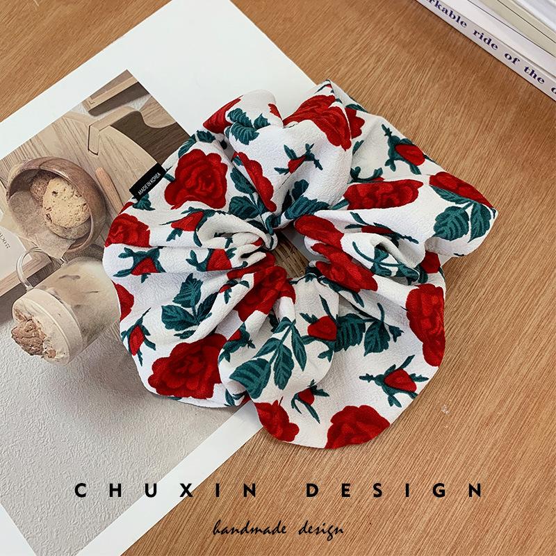 1 шт. Французский ретро-темперамент, принт розы, резинка для волос «кишка», женский летний хвост, повязка на голову, цветочная повязка на голову