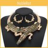 Decoration Rhinestone Creative Crocodile Design Women Necklace And Set Earring
