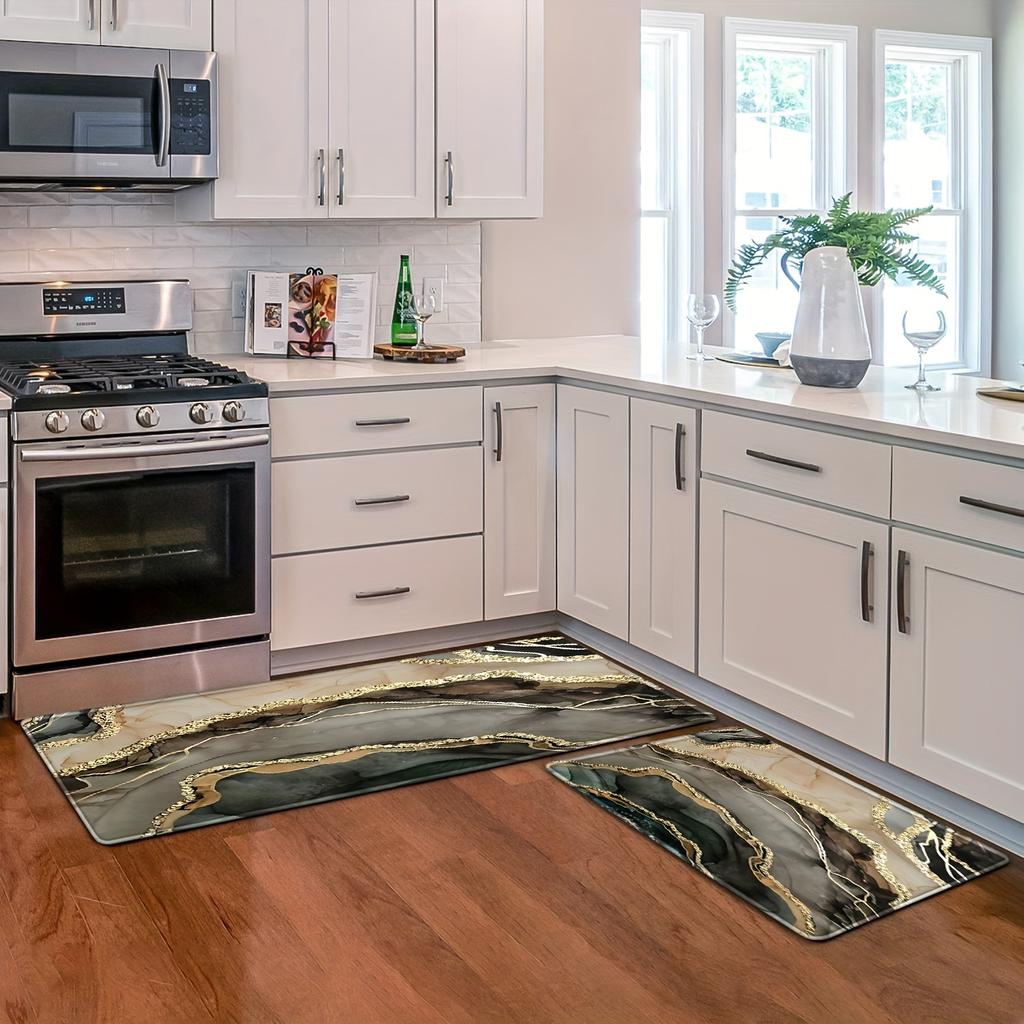 Роскошный мраморный кухонный коврик в золотистую полоску, мягкий утолщенный кухонный коврик, водонепроницаемый нескользящий маслостойкий напольный коврик, коврик для бега