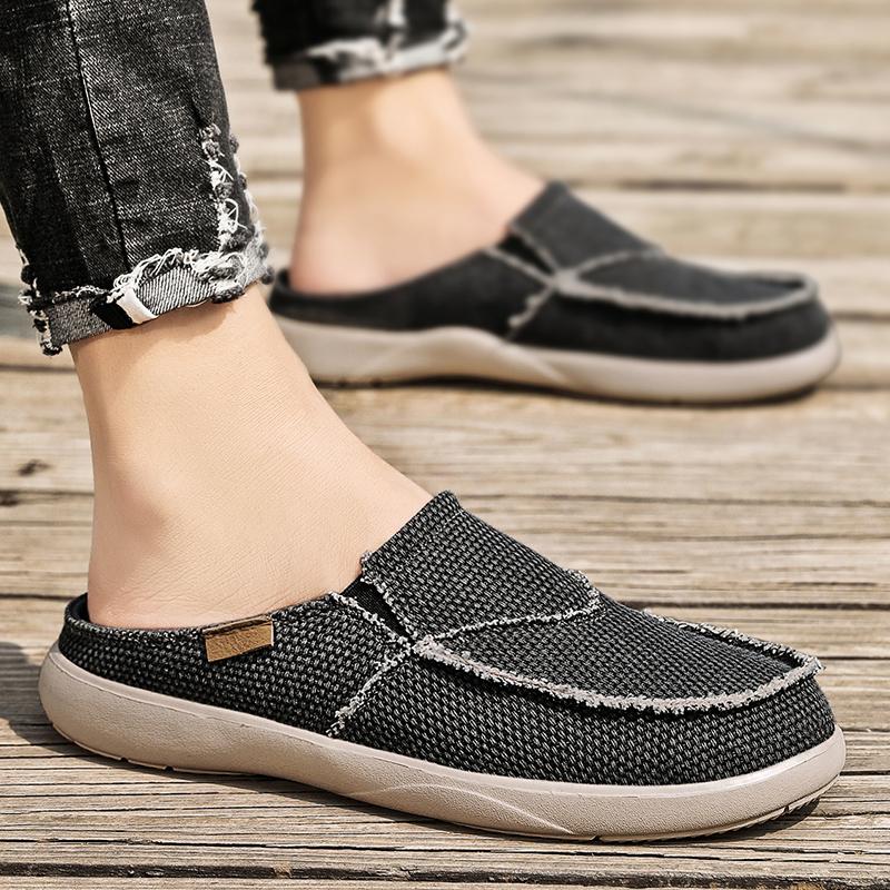 Мужские сандалии цвета хаки, тапочки без застежек, повседневная парусиновая обувь, летняя тканевая обувь больших размеров, легкая