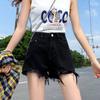 Black Denim Shorts for Women In Summer High Waist New Style Burrs and Holes A-line Loose and Slimming