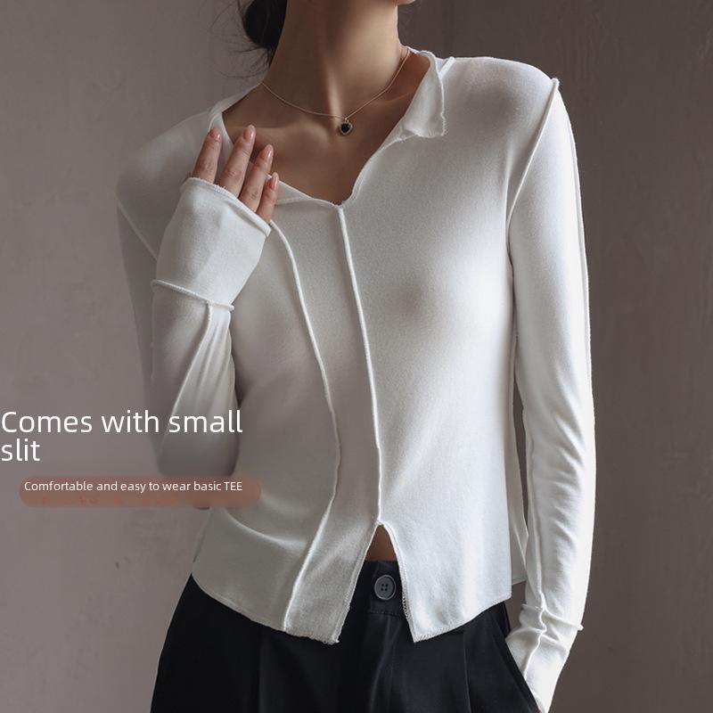 Женский осенний модальный топ с V-образным вырезом, облегающего кроя, с длинными рукавами