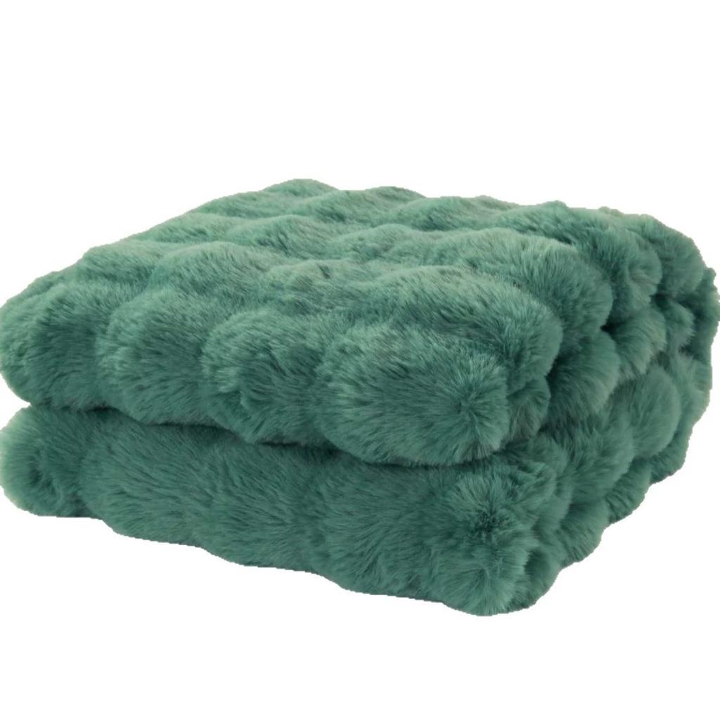Thickened Jacquard Throw Blanket with Bubble-Texture Faux Rabbit Fur – Suitable for Office Naps and Home Sofa Decor
