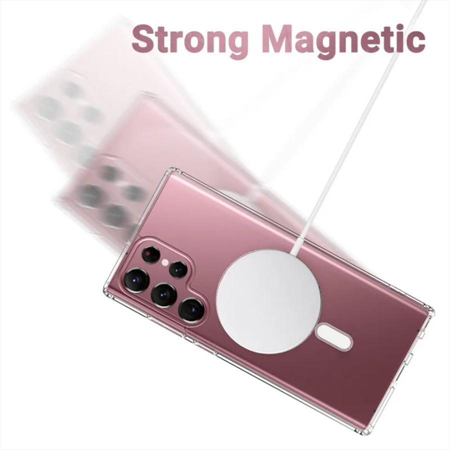 Прозрачный чехол для Samsung Galaxy S22 S23 S24 S25 Ultra, беспроводная зарядка, магнитный, противоударный, противоскользящий чехол
