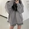 Fashion Women Cardigan Splicing Hooded Top Long Sleeve Blouse Loose Coat