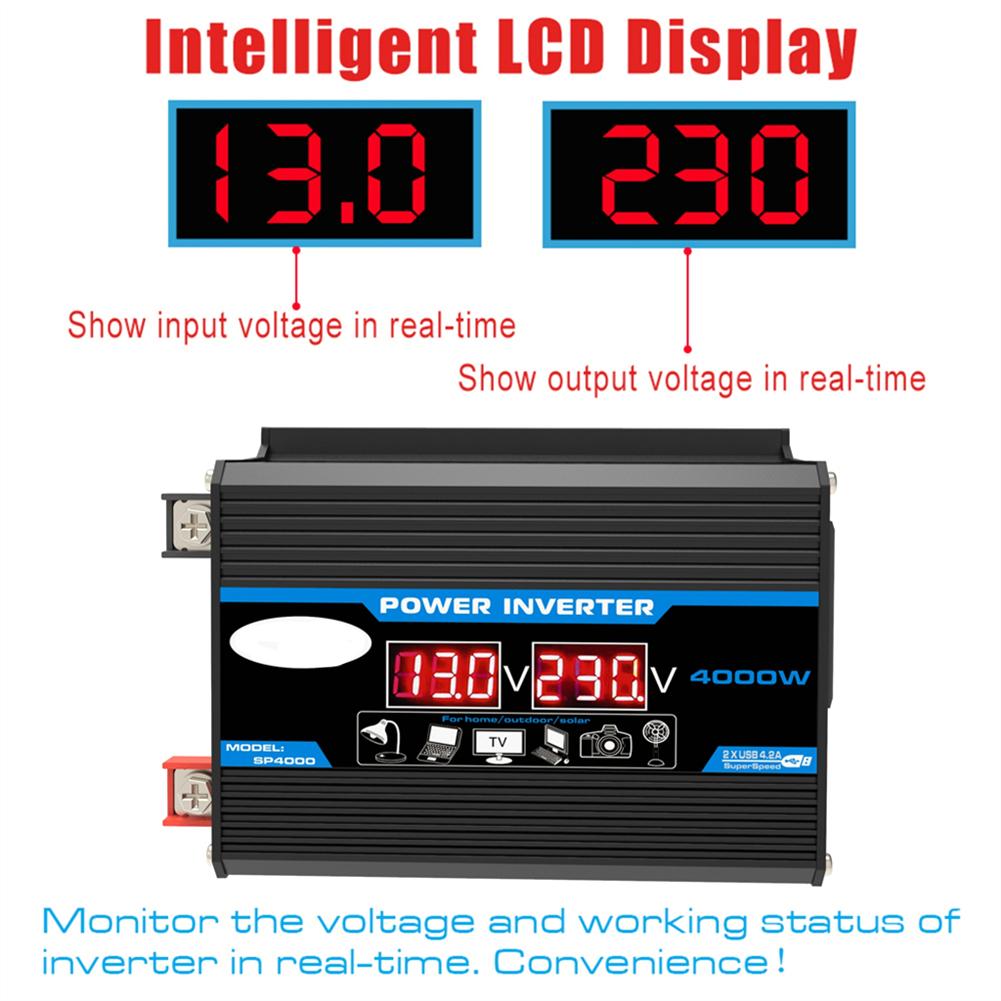 4000W Power Inverter DC 10.5V~15V 220V Car Sine Wave Converter Dual USB Voltage Transformer Overvoltage Overload Protection
