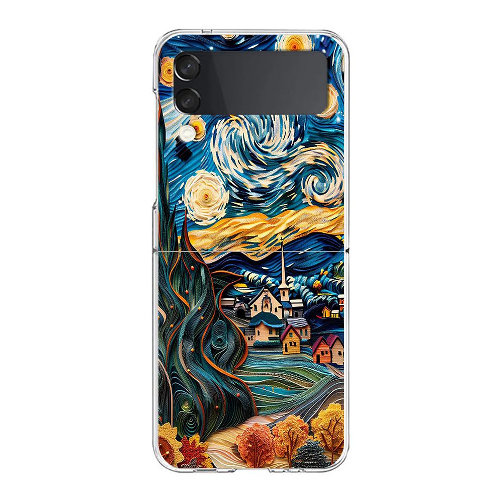 Чехол для телефона Samsung Galaxy Z Flip 6 5 4 Прозрачный для Samsung Z Flip 3 Жесткий ПК Складной корпус Масляная живопись Арт Чехлы