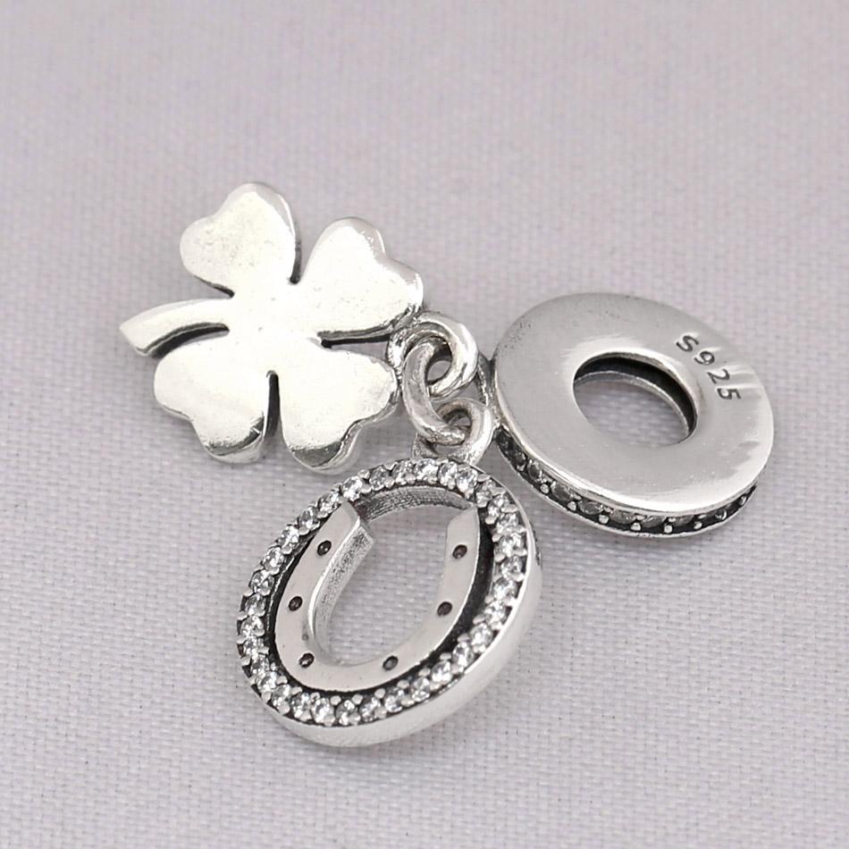 Original Four-Leaf Clover &The Horseshoe Lucky Day Pendant Bead Fit 925 Sterling Silver Bead Charm Fashion Bracelet Diy Jewelry