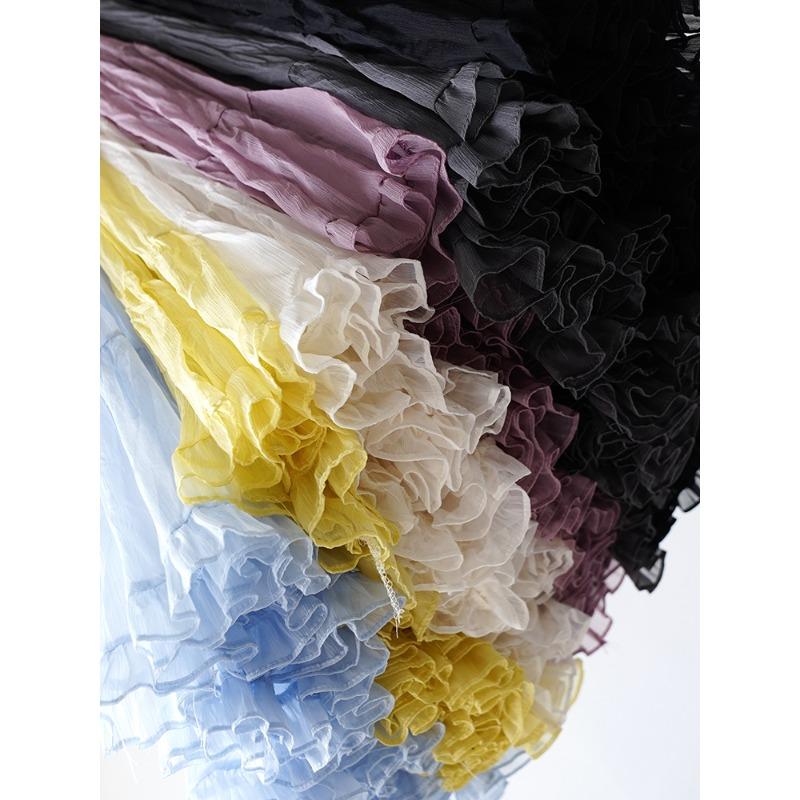 Dimanaf 2025 Летние женские новые юбки однотонные эластичные талии плиссированные сетчатые элегантные юбки желтые