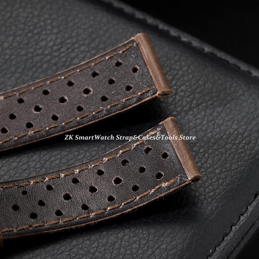 18mm 20mm 22mm Genuine Cowhide Leather Strap Soft Breathable Retro Wristband for Samsung Galaxy Watch 6 5 4 for Seiko Bracelet